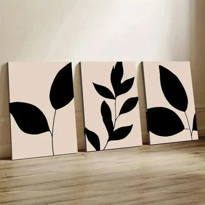 3pcs Neutral Tones with Black Leaves & Flowers  Wall Art Set Canvas Unframed - High Quality Print 100% Australian Made Wall Canvas