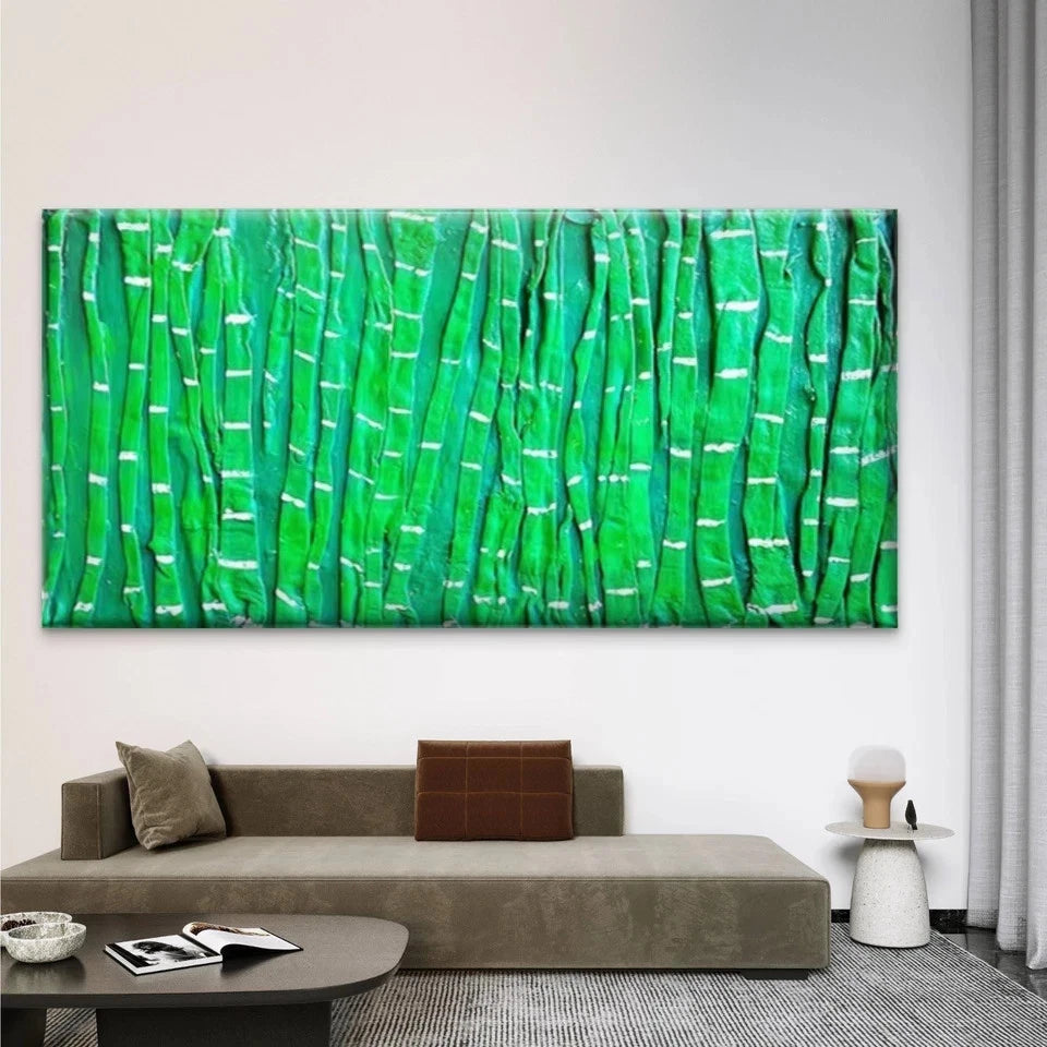 Abstract Green Textured PaintingWall Art Canvas Office Home Room Framed 120x60cm