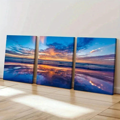 3pcs Sea Ocean Sunrise Coastline Modern Wall Art Set Canvas Framed 60x90cm - High Quality Print 100% Australian Made Wall Canvas Ready to Hang