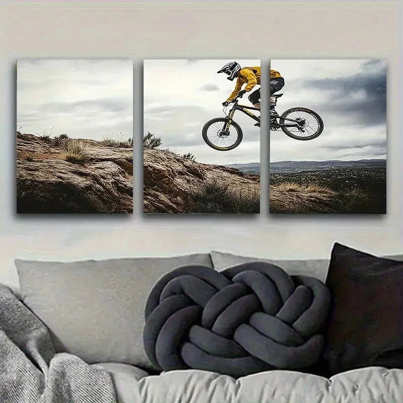 3pcs Extreme Mountain Biking Wall Art Set Canvas Framed 60x90cm - High Quality Print 100% Australian Made Wall Canvas Ready to Hang - Bella Home Decor