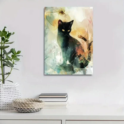 Beautiful Abstract Dreamy Black Cat Painting 40x60cm Metal Print Ready to Hang - Bella Home Decor