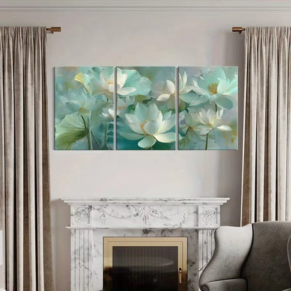 3pcs Lotus Blossoms in Soft Pastel Tones  Wall Art Set Canvas Framed 50x70cm - High Quality Print 100% Australian Made Wall Canvas Ready to Hang