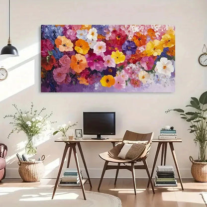 Colorful Petals Purple Floral Wall Art Canvas Office Home Room Framed 120x60cm - Bella Home Decor