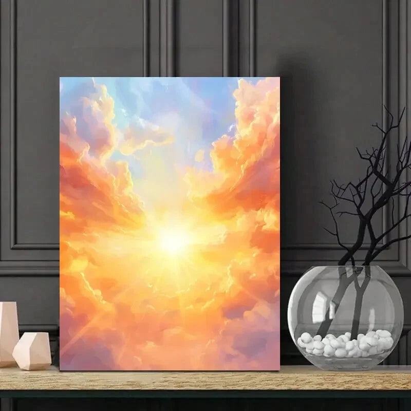 Beautiful Sky with Orange And Yellow Clouds 40x60cm Metal Print Ready to Hang