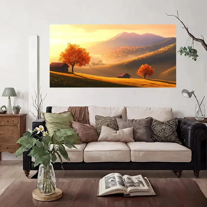 Autumnal Landscape Trees Wall Art Canvas Office Home Room Framed 120x60cm