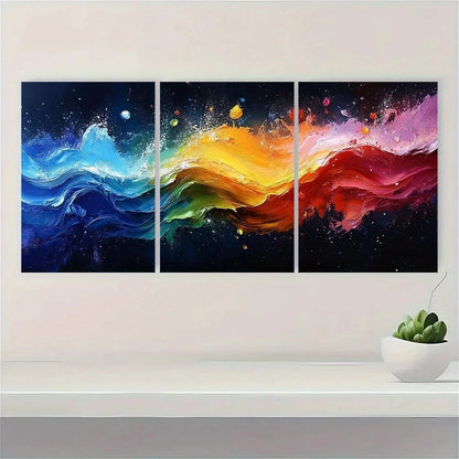 3pcs Color Splash Modern Abstract Painting Metal Print Ready to Hang Art - Bella Home Decor