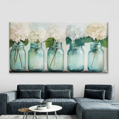 White Hydrangea Flowers Wall Art Canvas Office Home Room Framed 120x60cm