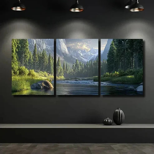3pcs Mountain Stream Triptych Decor Wall Art Canvas Unframed - High Quality Print 100% Australian Made Wall Canvas