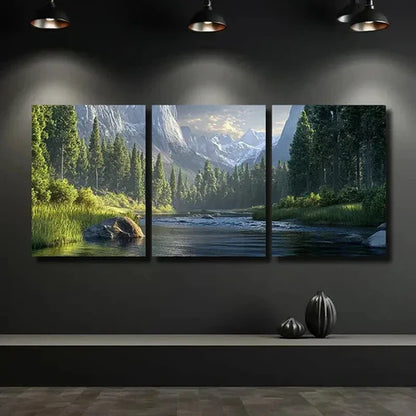 3pcs Mountain Stream Triptych Decor Wall Art Canvas Unframed - High Quality Print 100% Australian Made Wall Canvas