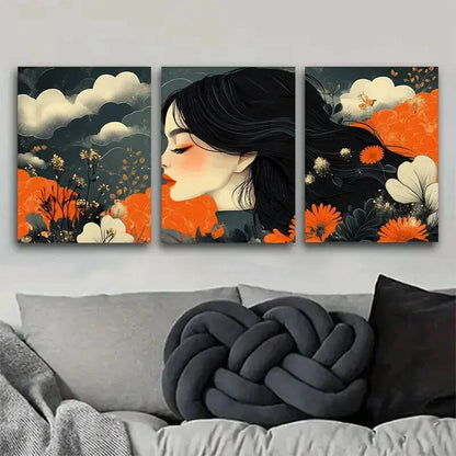 3pcs Vibrant Orange & White Floral Perfect Wall Art Set Canvas Framed 40x60cm - High Quality Print 100% Australian Made Wall Canvas Ready to Hang - Bella Home Decor