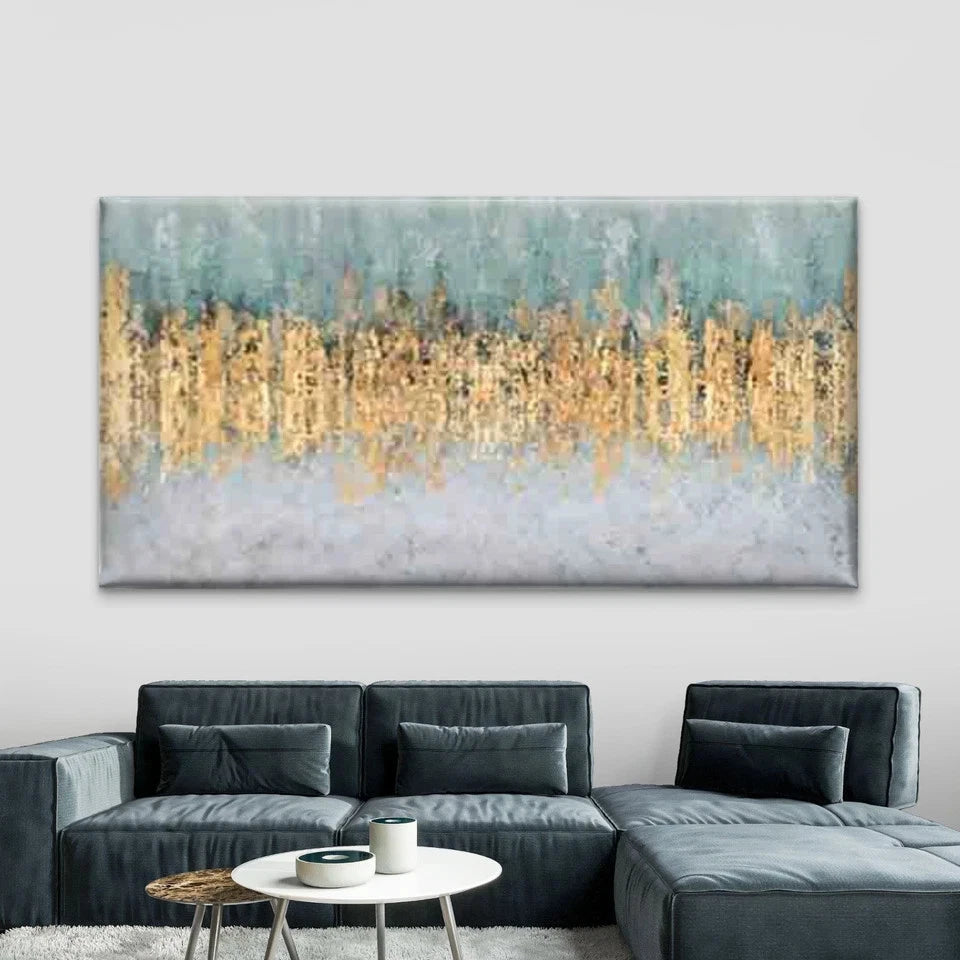 Abstract in Golden And Teal Wall Art Canvas Office Home Room Framed 120x60cm