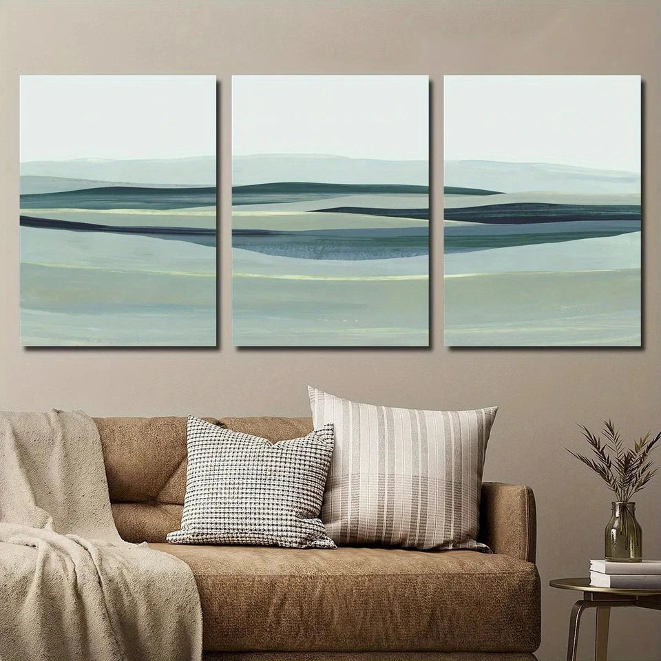 3pcs Abstract Colorful Rolling Hills Blue Metal Print Ready to Hang Art - Bella Home Decor