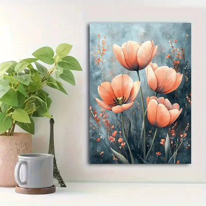 Beautiful Watercolor Wild Tulips Painting 40x60cm Metal Print Ready to Hang - Bella Home Decor