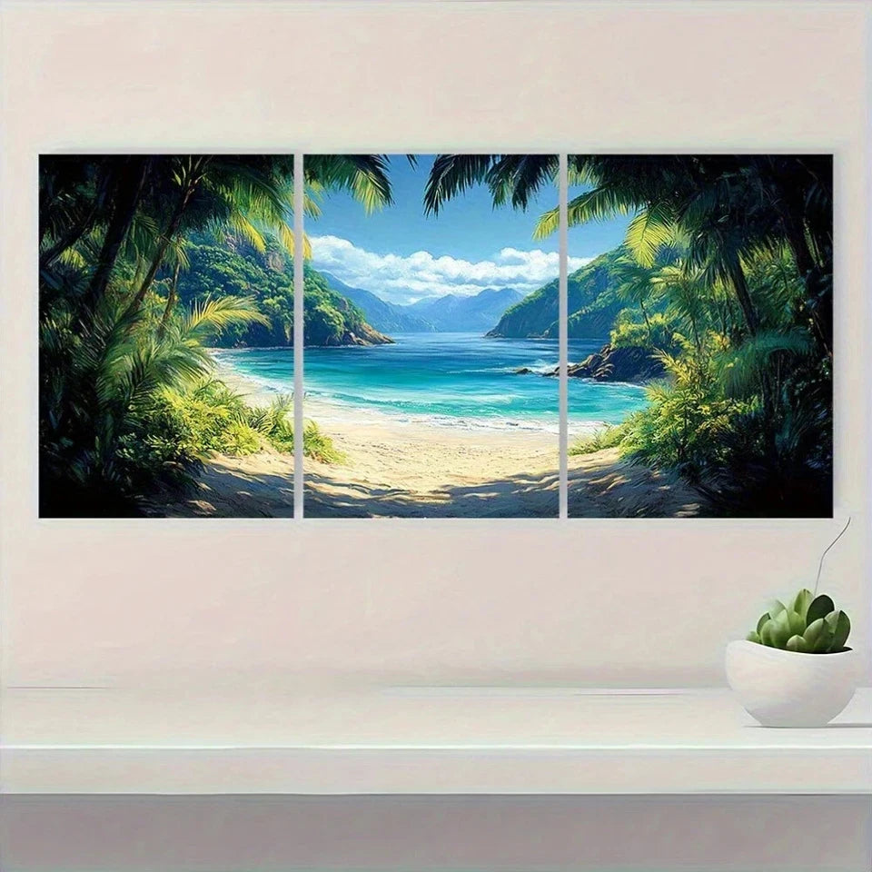 3pcs Tropical Beach Scene Vibrant Cocos Metal Print Ready to Hang Art - Bella Home Decor
