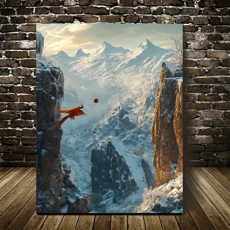 Cyberpunk Parrot Playing with Ball Painting 40x60cm Metal Print Ready to Hang - Bella Home Decor