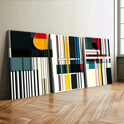 3pcs Color Abstract Geometric Elegant Artistic Wall Art Set Canvas Unframed - High Quality Print 100% Australian Made Wall Canvas - Bella Home Decor