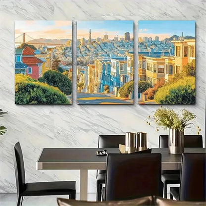 3pcs San Francisco Posters USA Perfect Wall Art Set Canvas Framed 50x70cm - High Quality Print 100% Australian Made Wall Canvas Ready to Hang