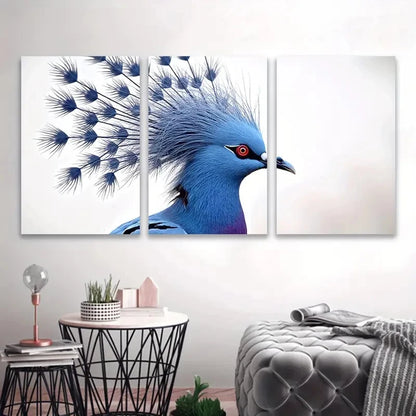 3pcs Goura Victoria Bird Spray Painted  Wall Art Set Canvas Framed 40x60cm - High Quality Print 100% Australian Made Wall Canvas Ready to Hang