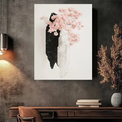 Beautiful Pink Cherry Blossoms & Black Painting 40x60cm Metal Print Ready to Hang - Bella Home Decor