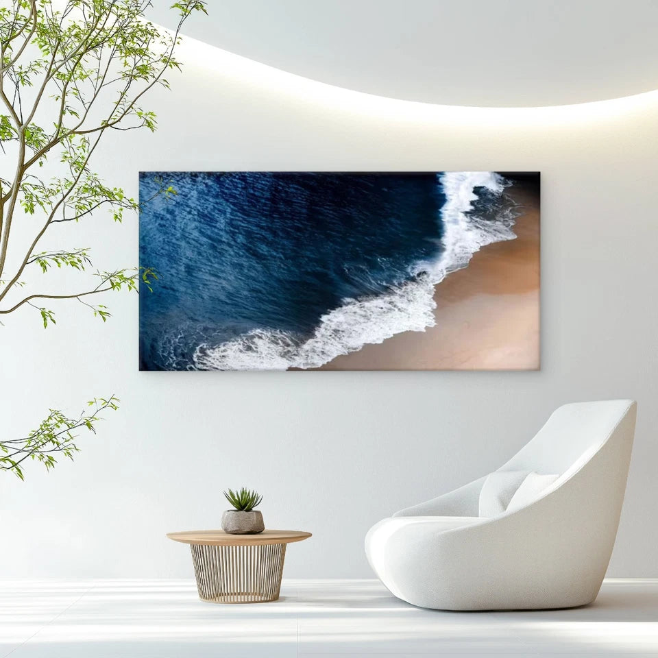 Blue Ocean Waves Wall Art Canvas Office Home Room Framed 120x60cm
