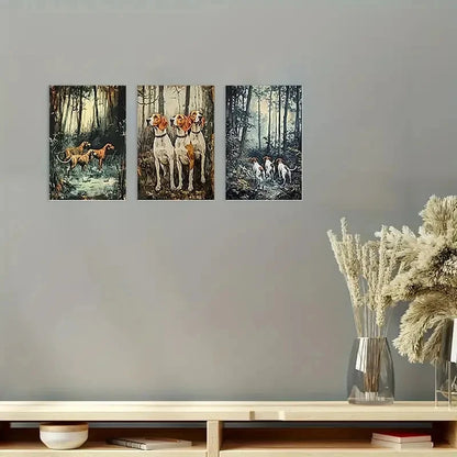 3pcs Vibrant Hunting Scene Dog Wall Art Canvas Framed 40x60cm - High Quality Print 100% Australian Made Wall Canvas Ready to Hang