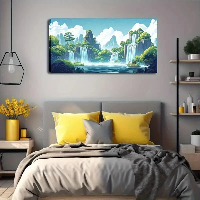 Serene Lake Reflection Greenery Wall Art Canvas Office Home Room Framed 120x60cm - Bella Home Decor
