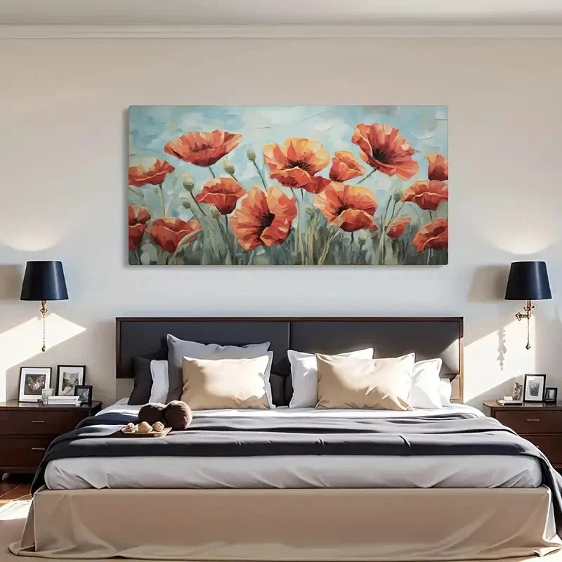 Red Poppies Contemporary Décorc Wall Art Canvas Office Home Room Framed 120x60cm - Bella Home Decor