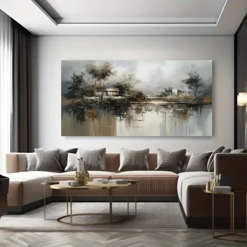 Soft Gray Sky Reflective Water Wall Art Canvas Office Home Room Framed 120x60cm