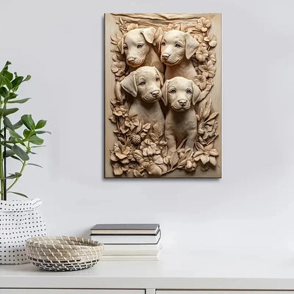Beautiful Six Adorable Puppies Painting  40x60cm Metal Print Ready to Hang - Bella Home Decor
