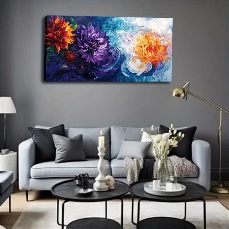 Colors Of Dahlia Other Flowers Wall Art Canvas Office Home Room Framed 120x60cm