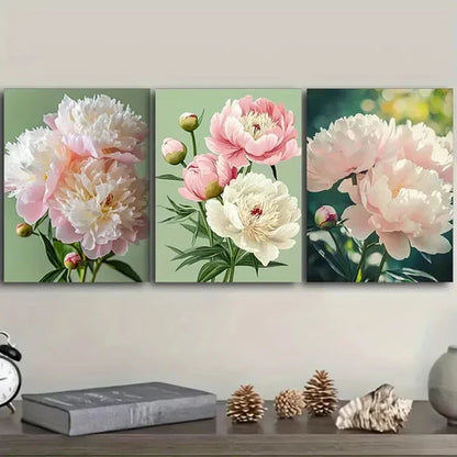 3pcs Peony flowers Wall Art Set Canvas Unframed - High Quality Print 100% Australian Made Wall Canvas - Bella Home Decor