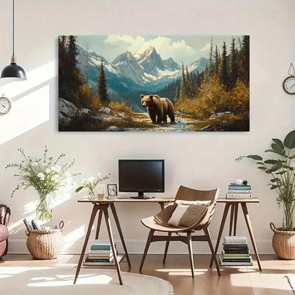 Bear In Forest Modern Deco Wall Art Canvas Office Home Room Framed 120x60cm - Bella Home Decor