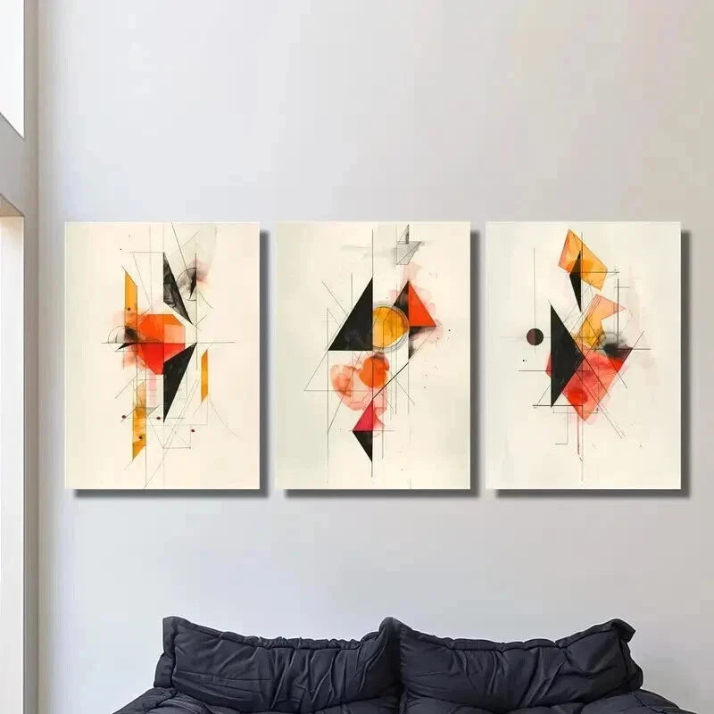3pcs Retro Abstract Geometric Shapes Wall Art Set Canvas Framed 60x90cm - High Quality Print 100% Australian Made Wall Canvas Ready to Hang