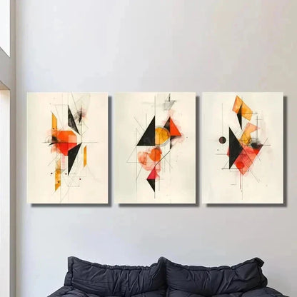 3pcs Retro Abstract Geometric Shapes Wall Art Set Canvas Framed 60x90cm - High Quality Print 100% Australian Made Wall Canvas Ready to Hang