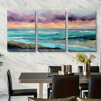 3pcs Beach Sunrise Watercolor Décor Perfect Wall Art Set Canvas Framed 40x60cm - High Quality Print 100% Australian Made Wall Canvas Ready to Hang - Bella Home Decor