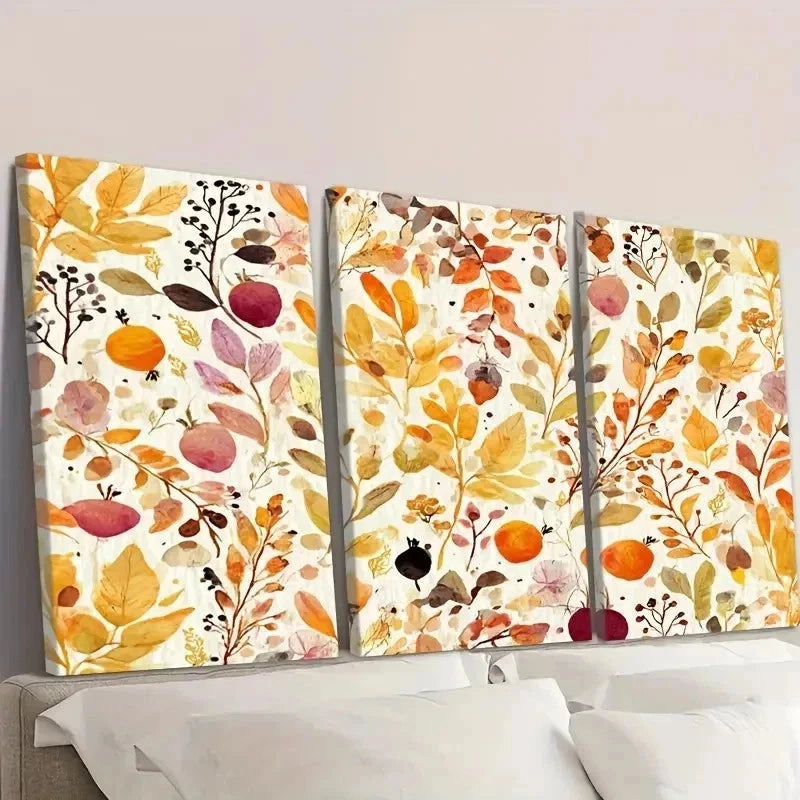 3pcs Autumn Watercolor Pattern Wall Art Set Canvas Framed 50x70cm - High Quality Print 100% Australian Made Wall Canvas Ready to Hang - Bella Home Decor