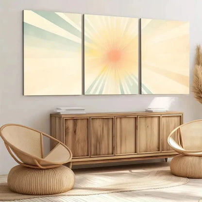 3pcs Sun Shining Art Blue Waves Orange & Yellow Wall Art Set Canvas Unframed - High Quality Print 100% Australian Made Wall Canvas