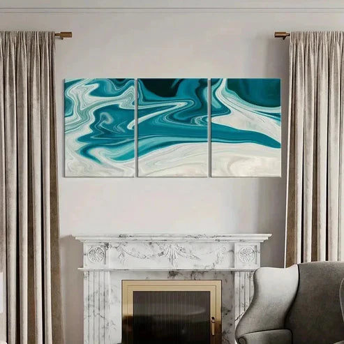 3pcs Blue Green Fluid Gradient Line Wall Art Canvas Unframed - High Quality Print 100% Australian Made Wall Canvas - Bella Home Decor
