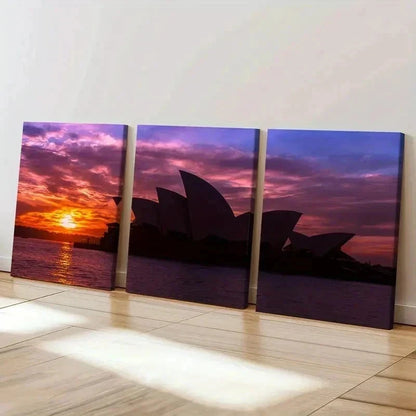 3pcs Sydney Opera House At Sunset Wall Art Set Canvas Framed 60x90cm - High Quality Print 100% Australian Made Wall Canvas Ready to Hang