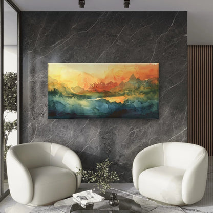 Vibrant Abstract Landscape Wall Art Canvas Office Home Room Framed 120x60cm