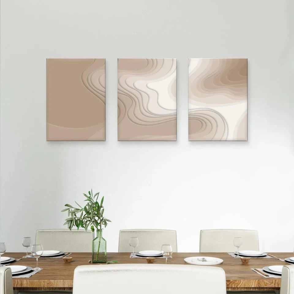 3pcs Beige and Cream Abstract Layered Wall Art Set Canvas Framed 50x70cm - High Quality Print 100% Australian Made Wall Canvas Ready to Hang