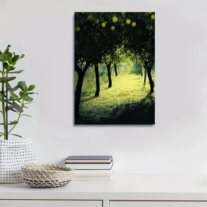 Serene Green Landscape with Sunlit Trees 40x60cm Metal Print Ready to Hang - Bella Home Decor