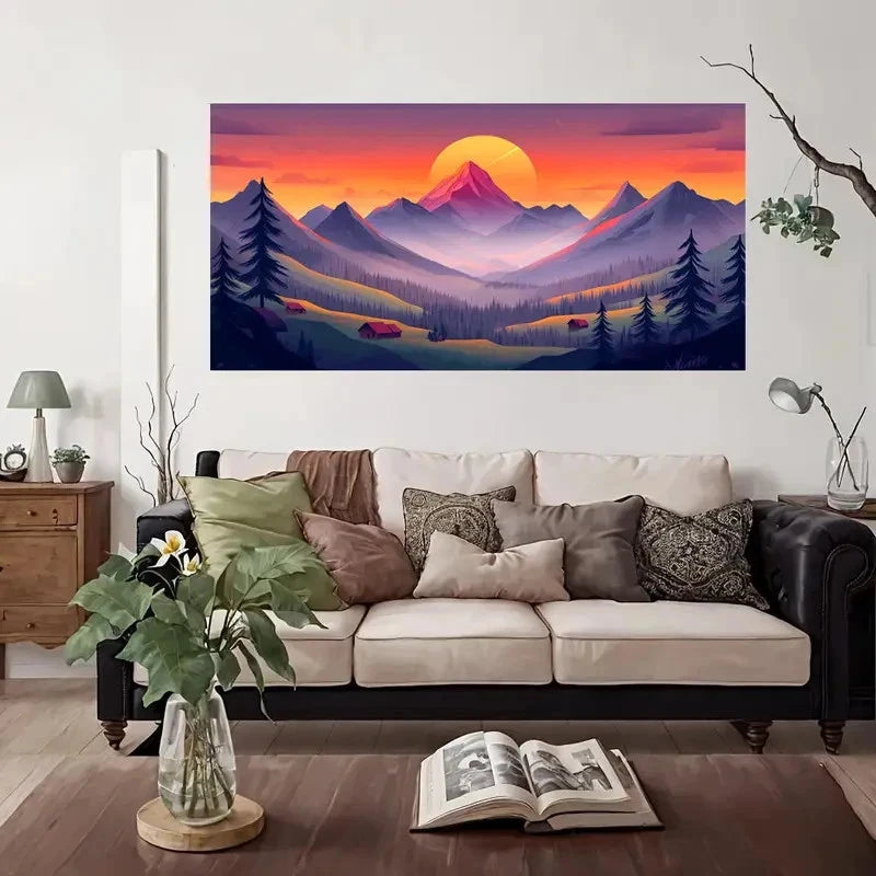 Sunset Mountain Landscape Wall Art Canvas Office Home Room Framed 120x60cm