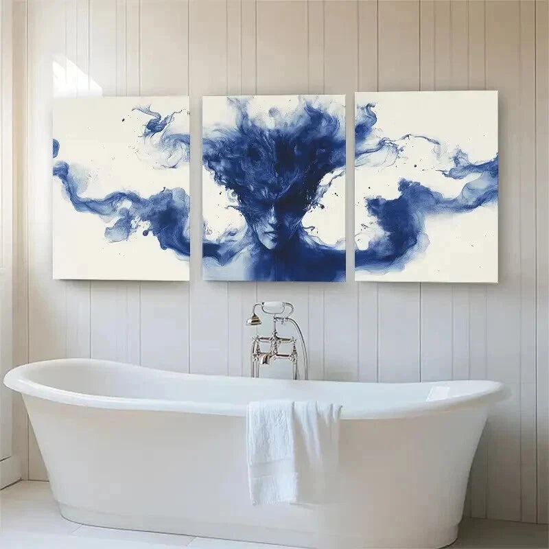 3pcs Modern Fluid Smoke Effect Blue Perfect Wall Art Set Canvas Framed 60x90cm - High Quality Print 100% Australian Made Wall Canvas Ready to Hang