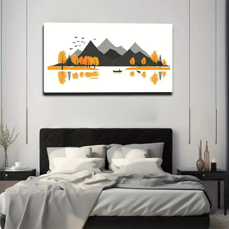 Autumn Mountain Landscape Path Wall Art Canvas Office Home Room Framed 120x60cm - Bella Home Decor