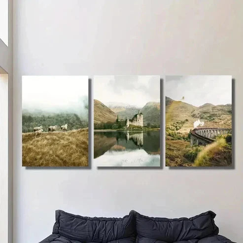 3pcs Scottish Highlands Rural Landscape Wall Art Canvas Unframed - High Quality Print 100% Australian Made Wall Canvas
