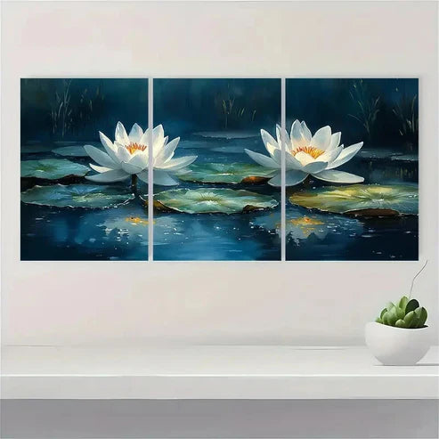 3pcs White for Lotus Watercolor   Wall Art Set Canvas Unframed - High Quality Print 100% Australian Made Wall Canvas - Bella Home Decor