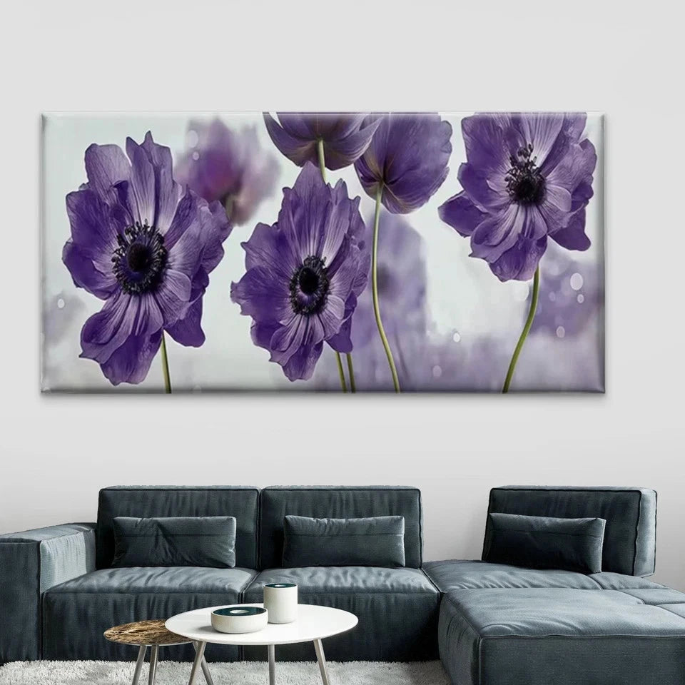 Minimalist Purple Floral Wall Art Canvas Office Home Room Framed 120x60cm