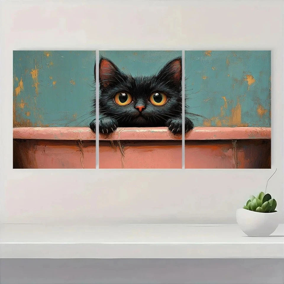 3pcs Retro Funny Black Cute Cat Metal Print Ready to Hang Art - Bella Home Decor
