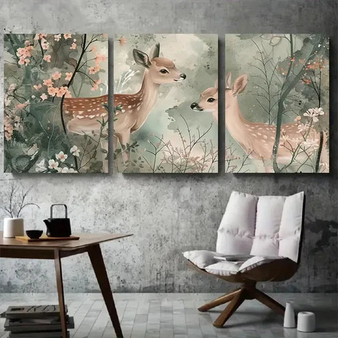 3pcs Rustic Wildlife & Floral Scene  Wall Art Set Canvas Unframed - High Quality Print 100% Australian Made Wall Canvas